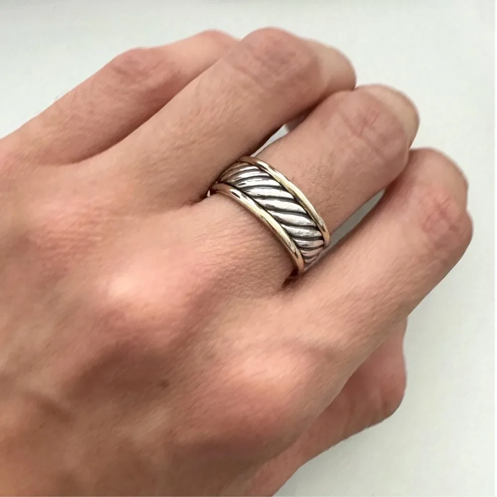 David Yurman Cable Classics 8mm Band Ring 18k Gold Sterling Silver Size 8.5 - Picture 5 of 5